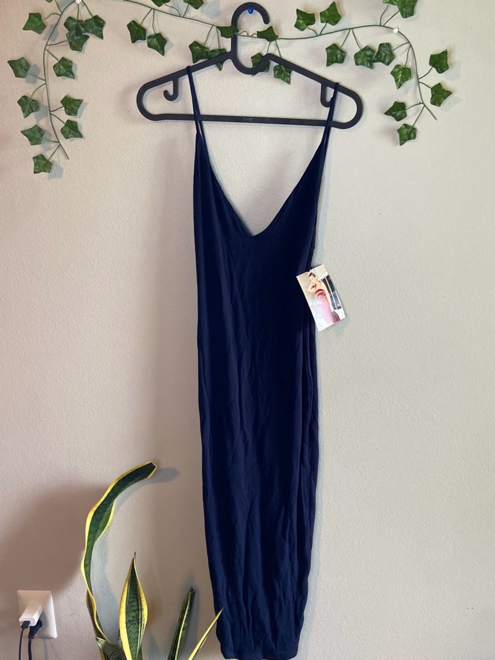 naked wardrobe Navy Slip Midi Dress with V-Neck size medium